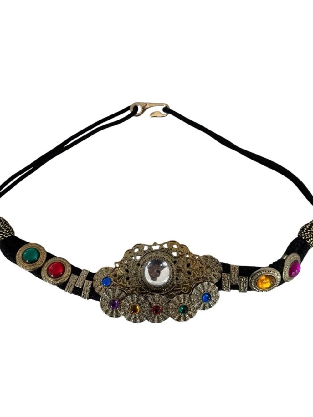 Vintage Y2K Gold Tone Multicolour Gemstone Women’s Statement Belt 36.5” long